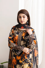 Black Suit With orange Print